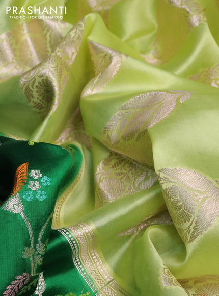 Banarasi poona silk saree green and pista green with allover mina weaves and zari woven border