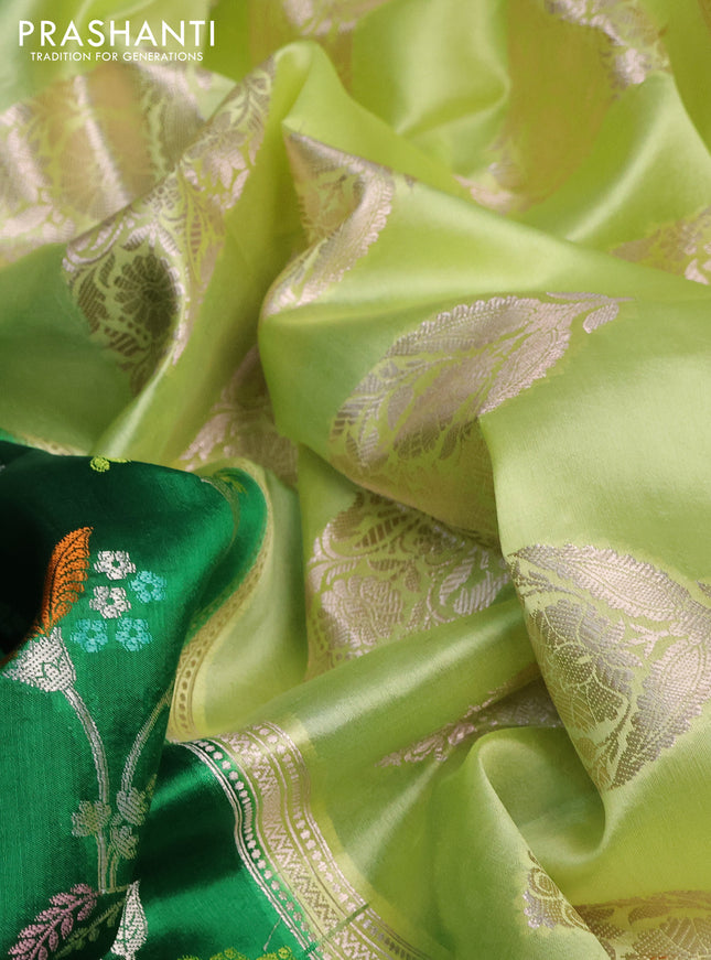 Banarasi poona silk saree green and pista green with allover mina weaves and zari woven border