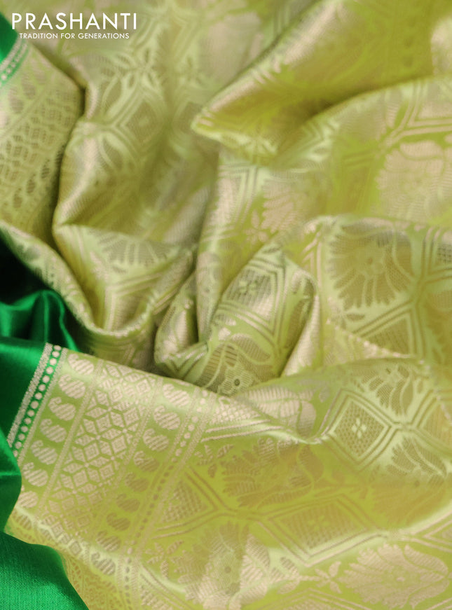 Banarasi poona silk saree green and pista green with silver & gold zari woven buttas and zari woven border