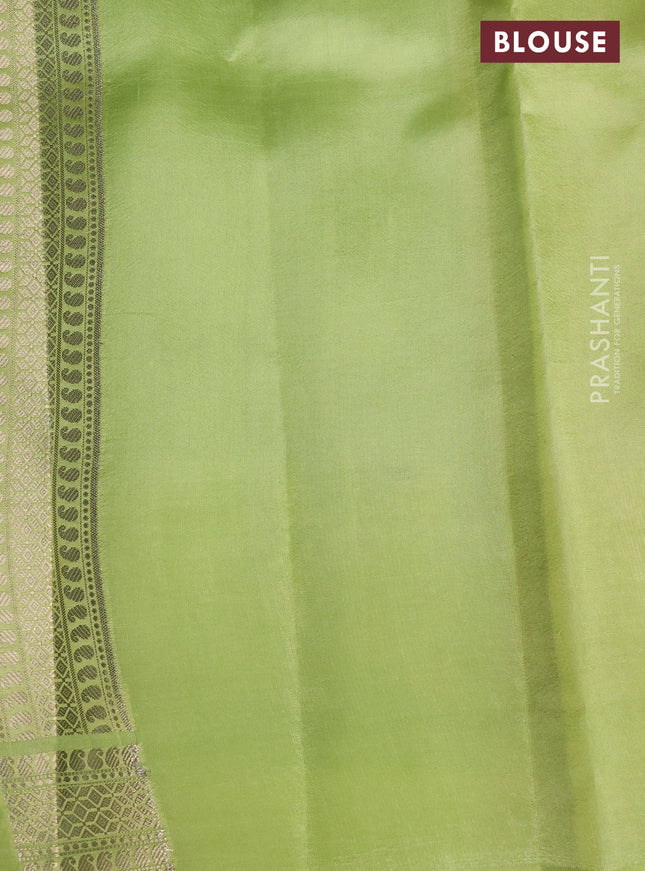 Banarasi poona silk saree green and pista green with silver & gold zari woven buttas and zari woven border