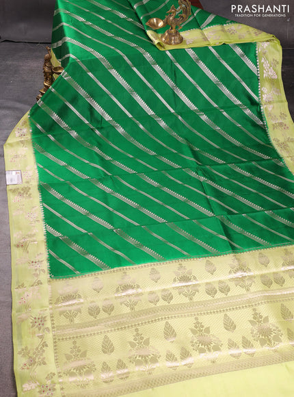 Banarasi poona silk saree green and light green with allover zari weaves and zari woven border