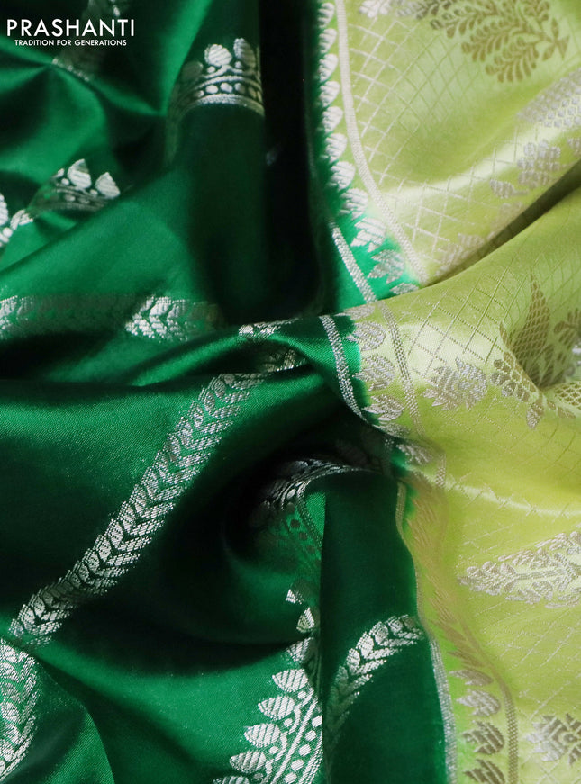 Banarasi poona silk saree green and light green with allover zari weaves and zari woven border