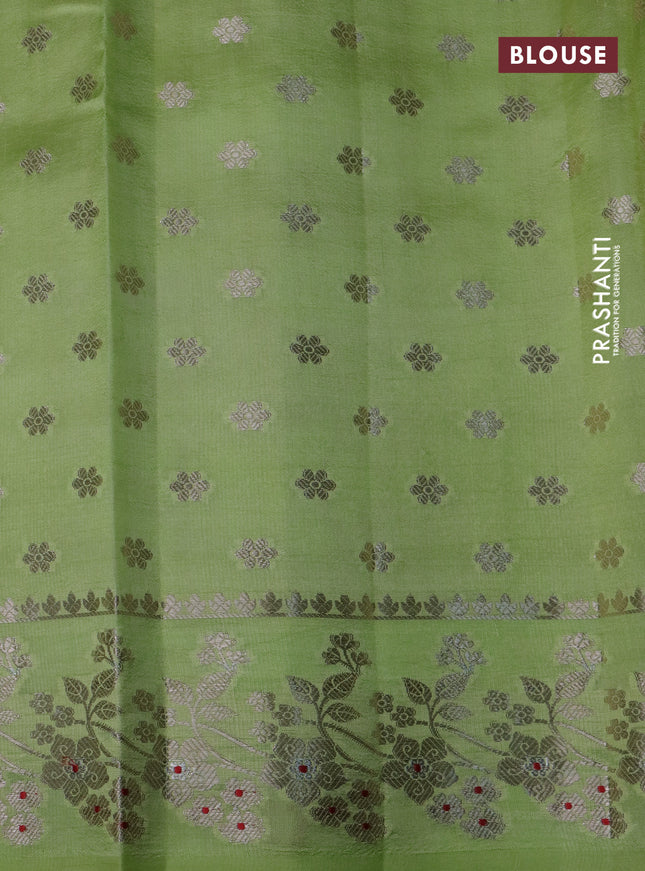 Banarasi poona silk saree green and light green with allover zari weaves and zari woven border