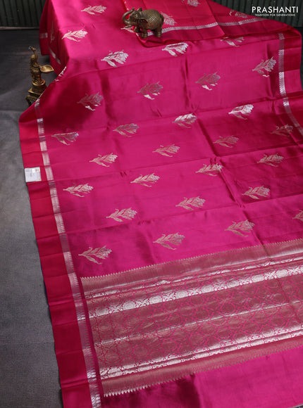 Banarasi poona silk saree pink and violet with zari woven floral buttas and zari woven border