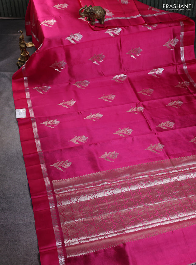 Banarasi poona silk saree pink and violet with zari woven floral buttas and zari woven border