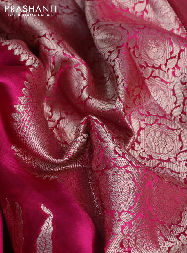 Banarasi poona silk saree pink and violet with zari woven floral buttas and zari woven border