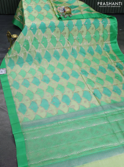 Banarasi poona silk saree light green and green with allover zari weaves and simple border