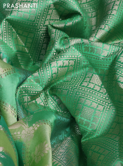 Banarasi poona silk saree light green and green with allover zari weaves and simple border