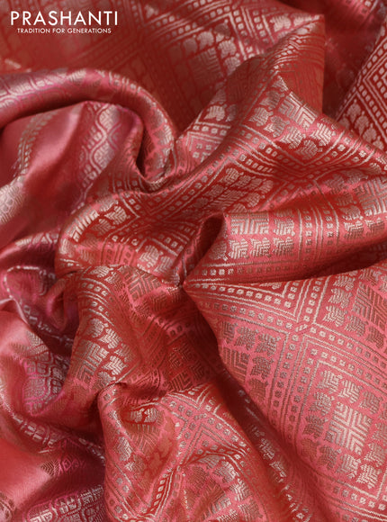 Banarasi poona silk saree peach pink with allover zari weaves and simple border