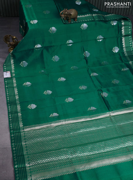 Banarasi poona silk saree green and violet with zari woven floral buttas and zari woven border
