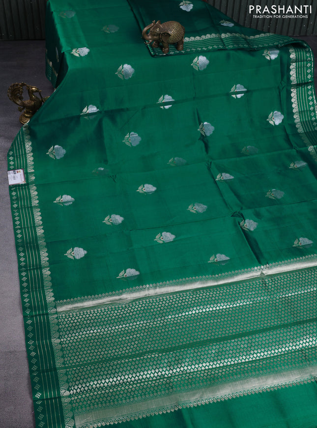 Banarasi poona silk saree green and violet with zari woven floral buttas and zari woven border