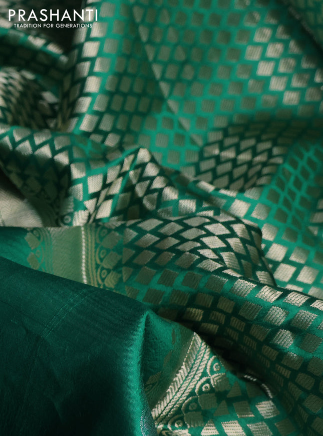 Banarasi poona silk saree green and violet with zari woven floral buttas and zari woven border