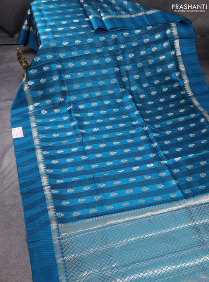 Banarasi poona silk saree teal blue with zari woven buttas and zari woven simple border