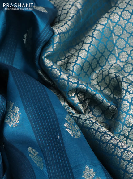 Banarasi poona silk saree teal blue with zari woven buttas and zari woven simple border