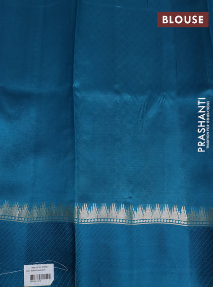 Banarasi poona silk saree teal blue with zari woven buttas and zari woven simple border
