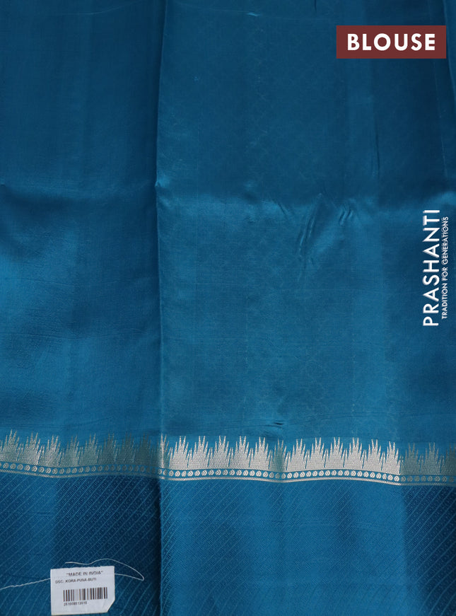 Banarasi poona silk saree teal blue with zari woven buttas and zari woven simple border