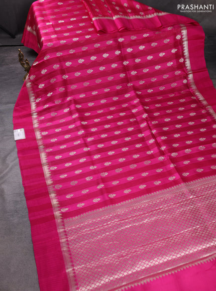 Banarasi poona silk saree pink with zari woven buttas and zari woven simple border