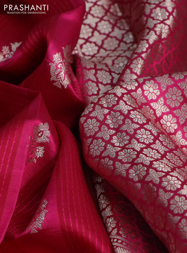 Banarasi poona silk saree pink with zari woven buttas and zari woven simple border