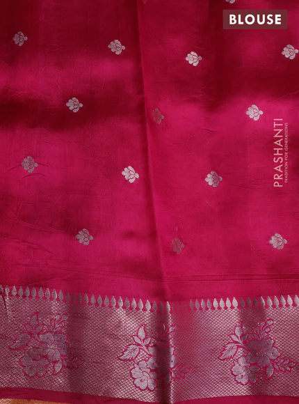 Banarasi poona silk saree orange and pink with allover silver & thread mina weaves and silver zari woven border