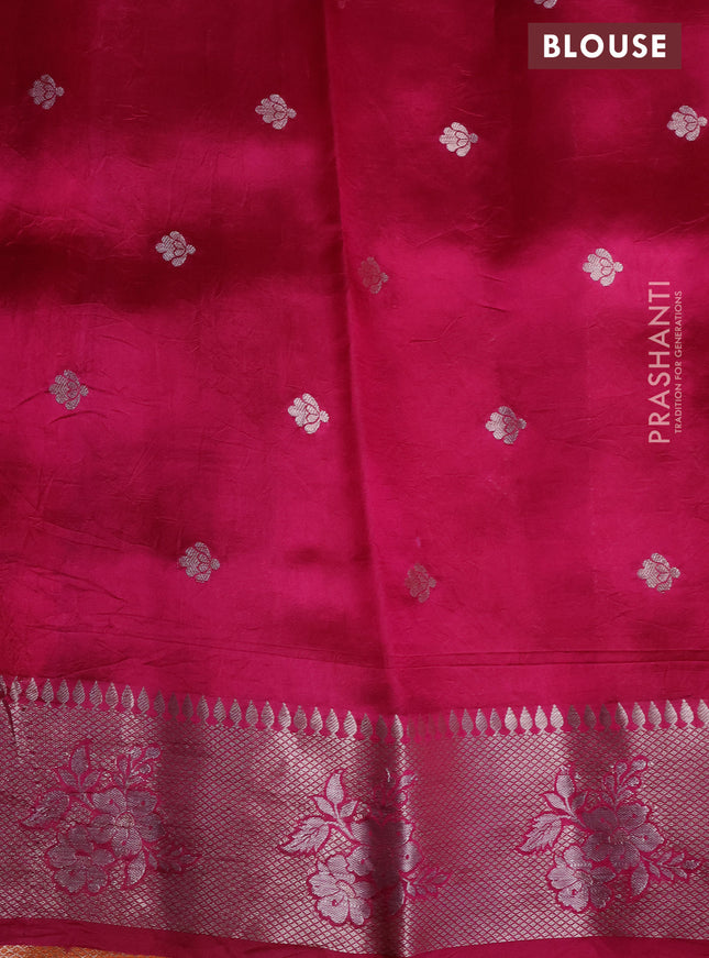 Banarasi poona silk saree orange and pink with allover silver & thread mina weaves and silver zari woven border