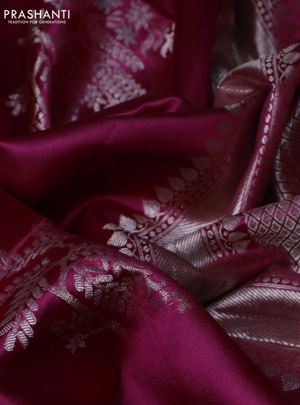 Banarasi poona silk saree pink with silver & gold zari woven buttas and zari woven simple border