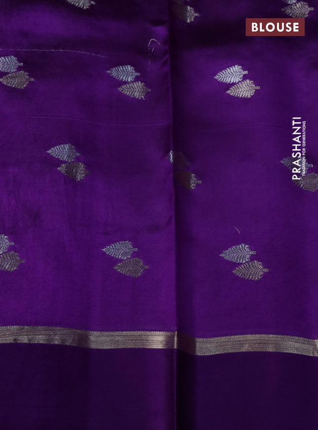 Banarasi poona silk saree pink with silver & gold zari woven buttas and zari woven simple border