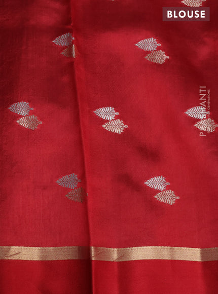 Banarasi poona silk saree cs blue with silver & gold zari woven buttas and zari woven simple border