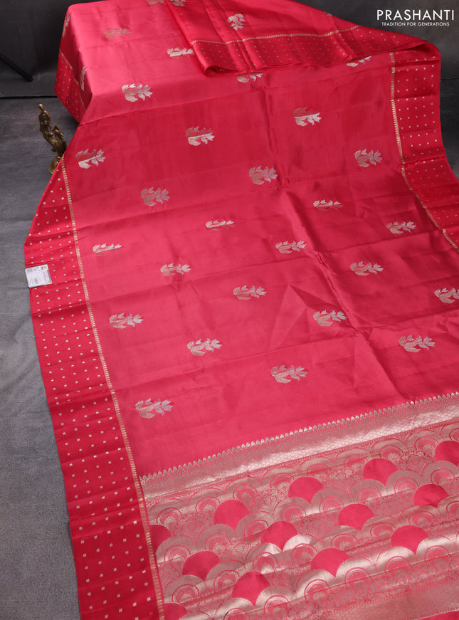 Banarasi poona silk saree red with zari woven buttas and zari woven butta border