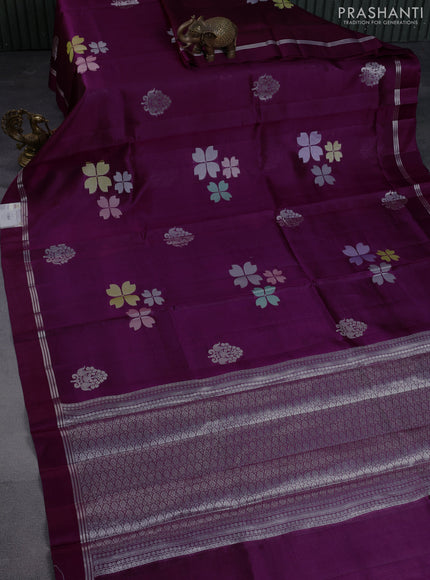 Banarasi poona silk saree purple and green with zari woven buttas and zari woven simple border