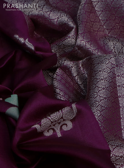 Banarasi poona silk saree purple and green with zari woven buttas and zari woven simple border