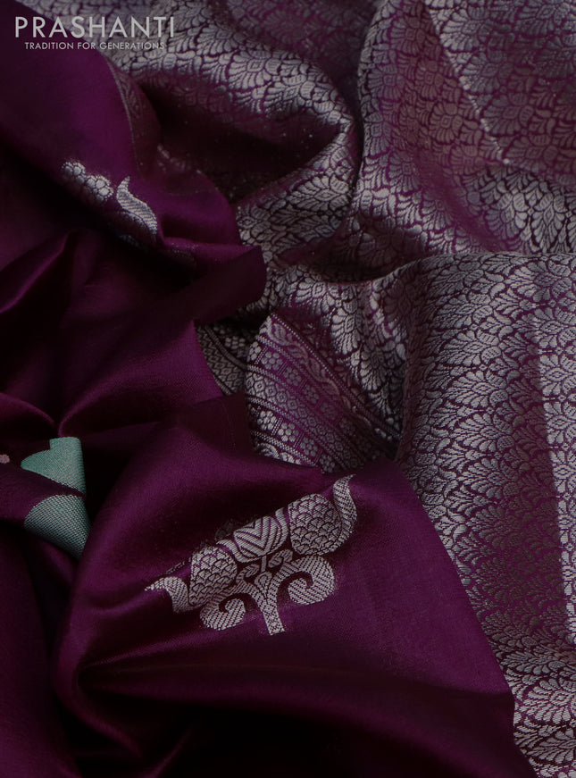 Banarasi poona silk saree purple and green with zari woven buttas and zari woven simple border