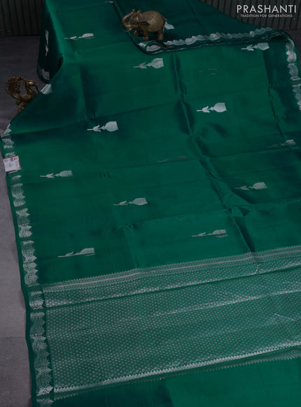 Banarasi poona silk saree green and violet with zari woven floral buttas and zari woven border