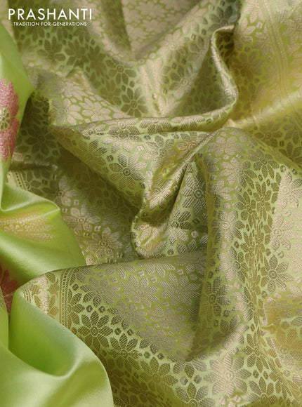 Banarasi poona silk saree pista green with zari woven floral buttas and zari woven butta border