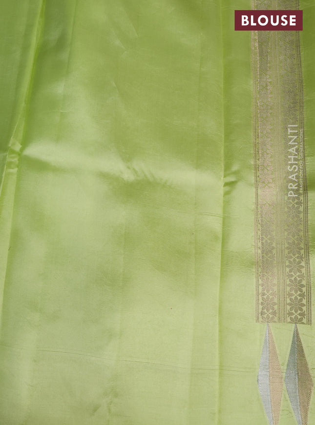 Banarasi poona silk saree pista green with zari woven floral buttas and zari woven butta border