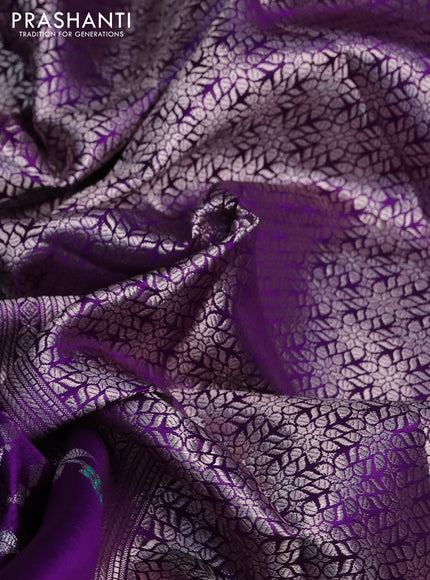 Banarasi poona silk saree violet with allover silver zari woven brocade weaves and zari woven border