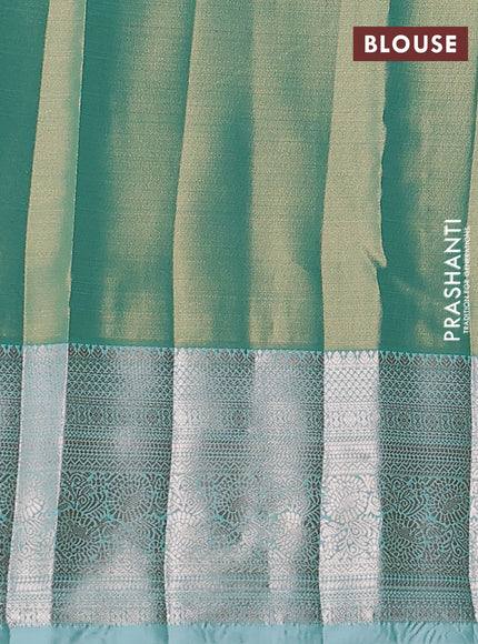 Bangalori tissue silk saree teal shade with allover zari woven brocade weaves and zari woven border