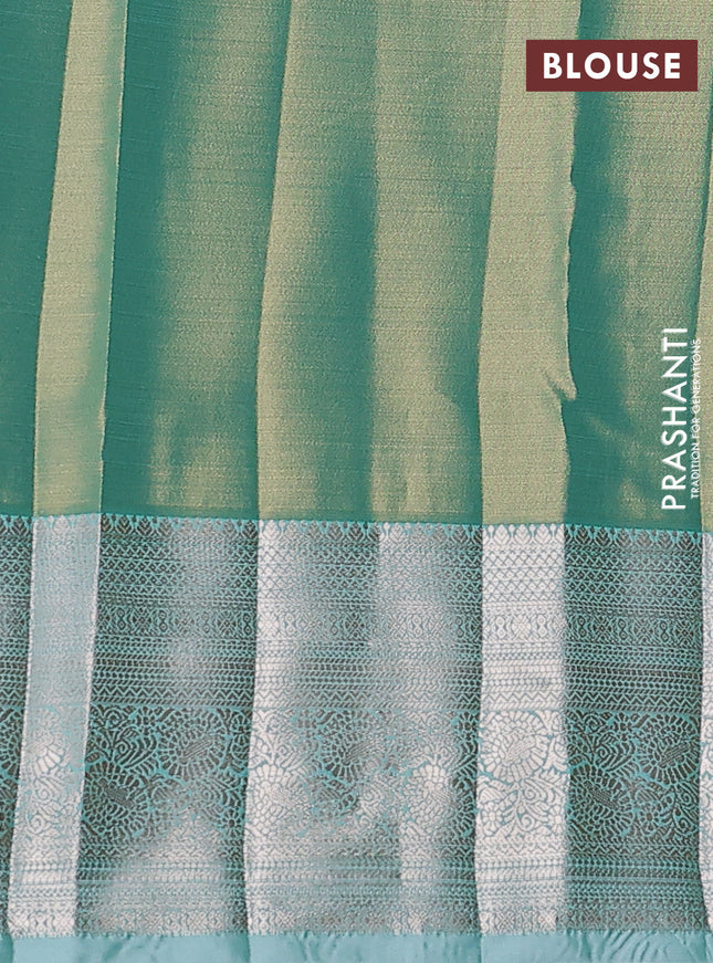 Bangalori tissue silk saree teal shade with allover zari woven brocade weaves and zari woven border