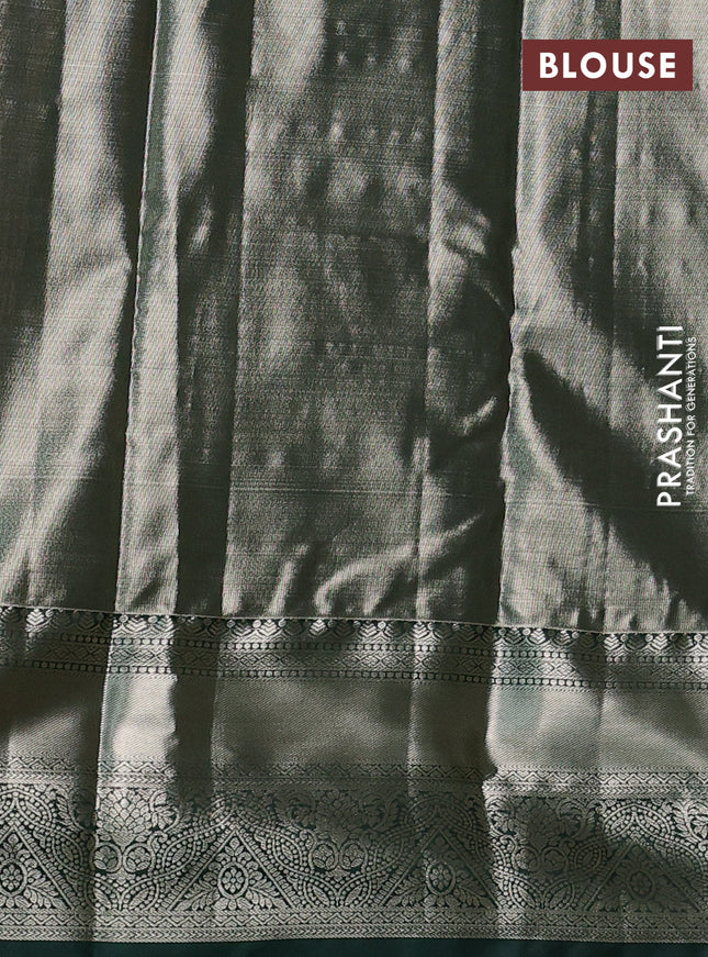 Bangalori tissue silk saree light pink and bottle green with allover zari woven brocade weaves and long rich zari woven border