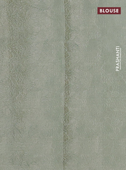 Chiniya silk saree off white and pastel green with allover silver zari buttas & digital prints and zari woven border