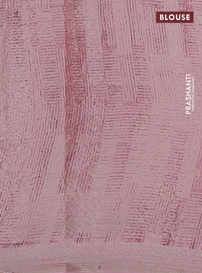 Chiniya silk saree mild peach pink with allover silver zari buttas & digital prints and zari woven border