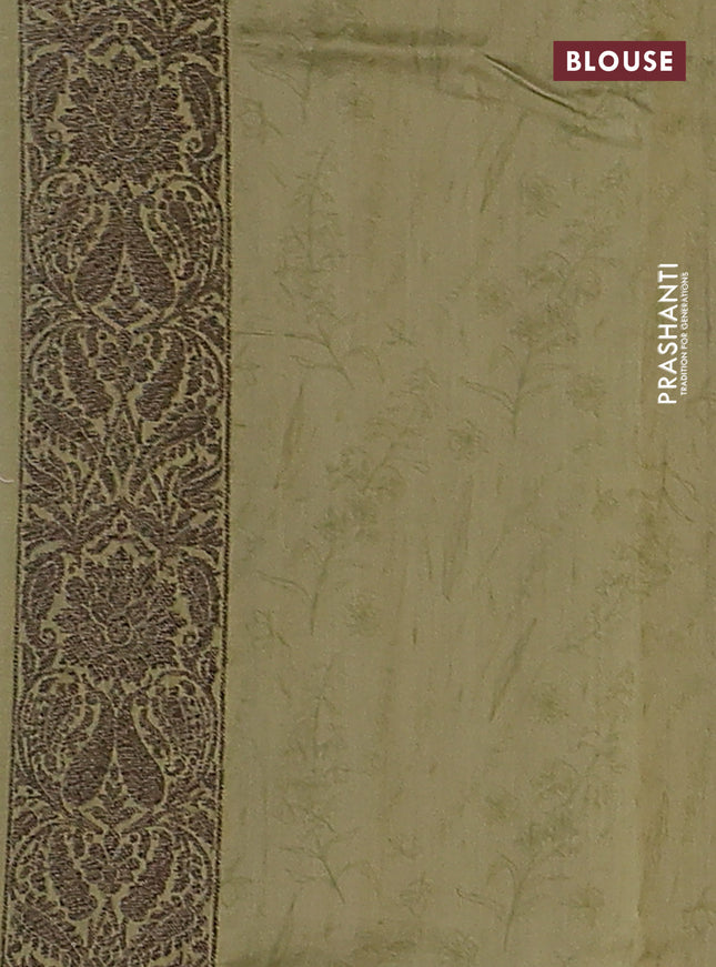 Chiniya silk saree pale yellow and elaichi green with allover woven buttas & digital prints and banarasi style border