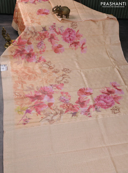 Chiniya silk saree sandal with zari woven buttas & digital prints and zari woven border