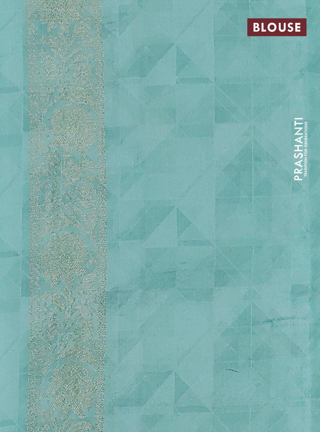 Chiniya silk saree teal blue with zari woven buttas & digital prints and zari woven border
