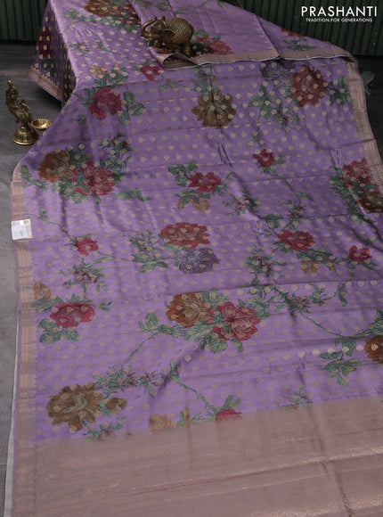 Chiniya silk saree lavender shade with zari woven buttas & digital prints and zari woven border