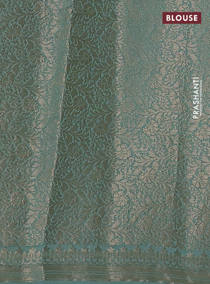 Chiniya silk saree mustard yellow and teal shade with woven buttas & digital prints and zari woven border