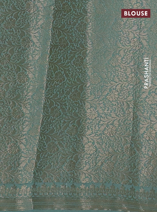 Chiniya silk saree mustard yellow and teal shade with woven buttas & digital prints and zari woven border