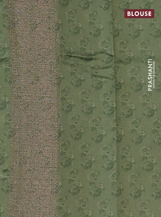 Chiniya silk saree pastel maroon and pastel green with woven buttas & digital prints and zari woven border