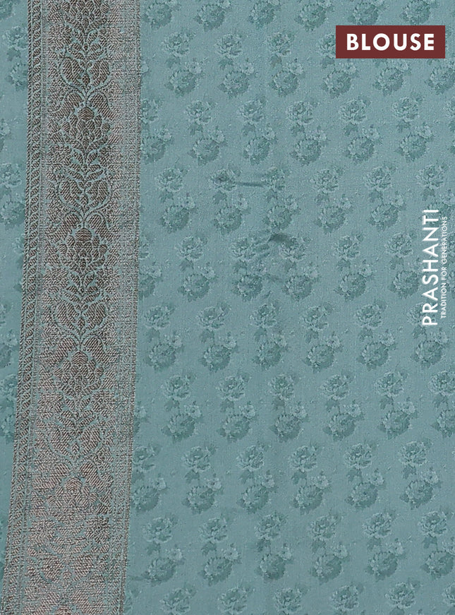 Chiniya silk saree dark sandal and pastel blue with woven buttas & digital prints and zari woven border