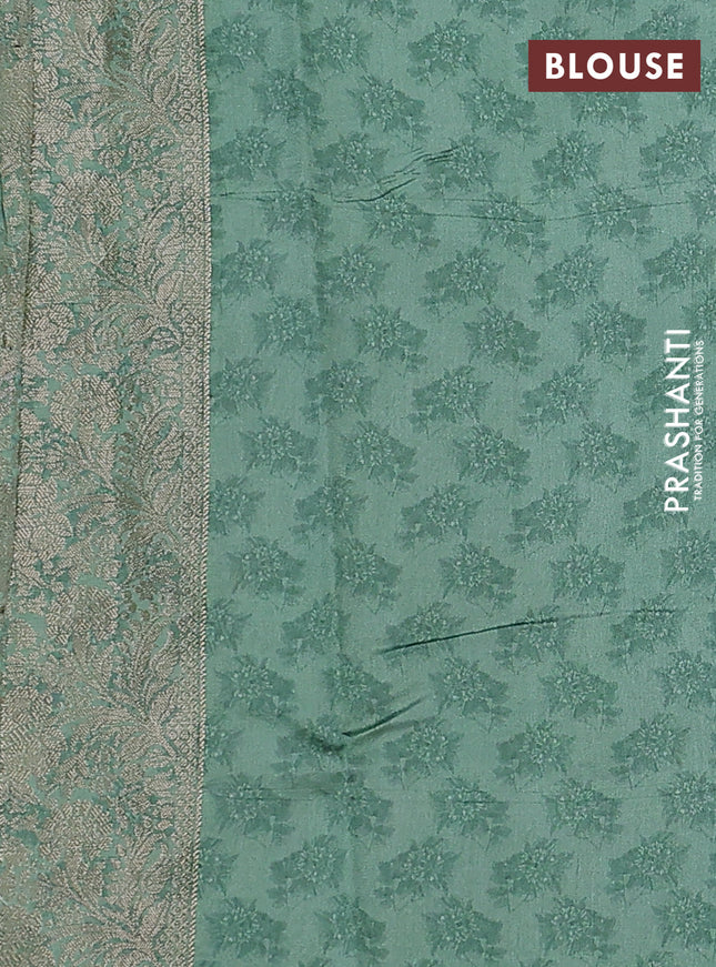 Chiniya silk saree peach shade and pastel green with woven buttas & digital prints and zari woven border