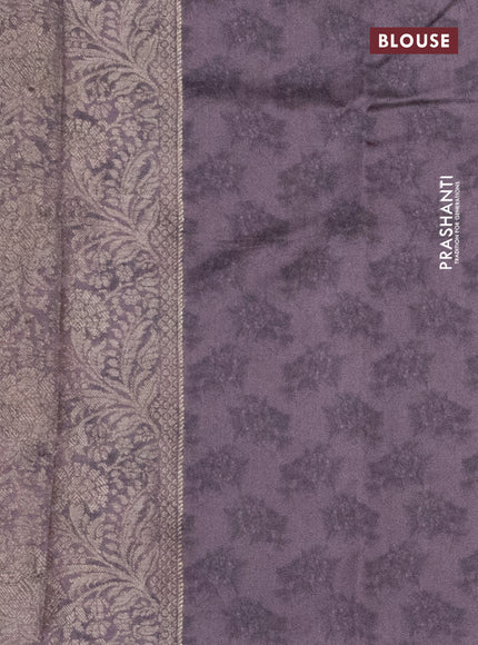 Chiniya silk saree pastel lavender with allover woven buttas & floral digital prints and zari woven border